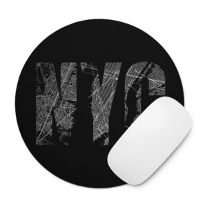 round-mouse-pad-white-front-6909b6222addb.jpg Tapis de souris rond NYC on the Map sur fond noir - 1